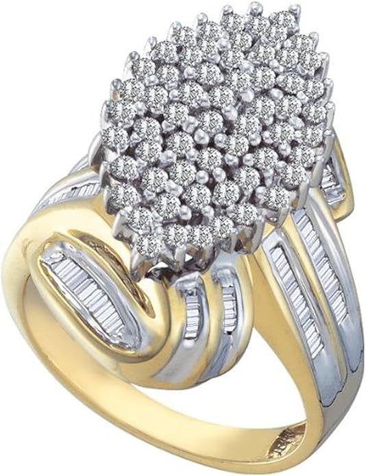 Dazzlingrock Collection 1.00 Carat (Cttw) 10k Round & Baguette White Diamond Women Cocktail Cluster Ring 1 CT, Yellow Gold
