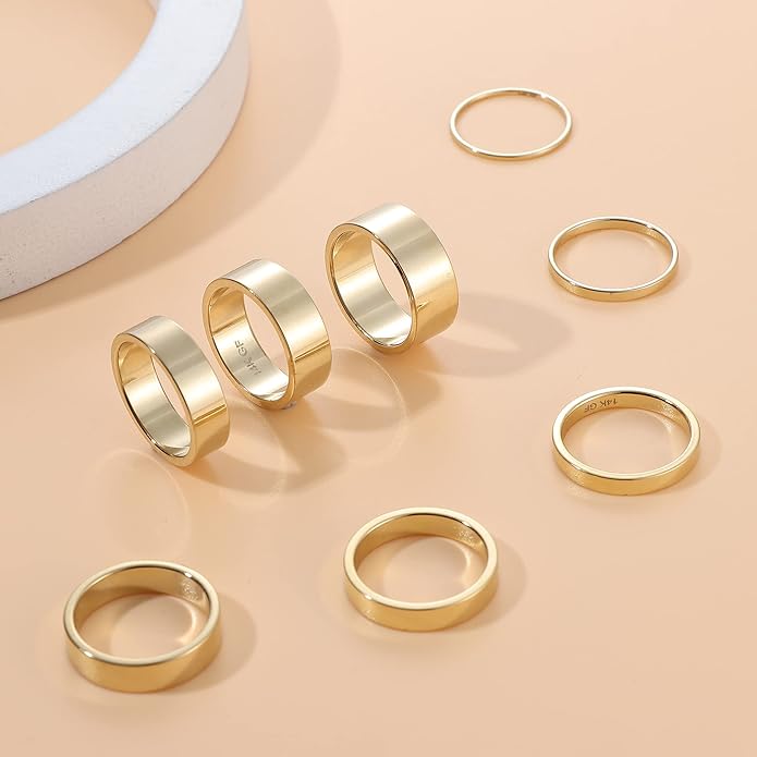 LOYALLOOK 8Pcs Gold Rings Stainless Steel Stacking Rings for Women Statement Bands Plain Finger Ring Thumb Pointer Ring Stackable Thin Gold Ring Set Comfort Fit Size 5 to 10
