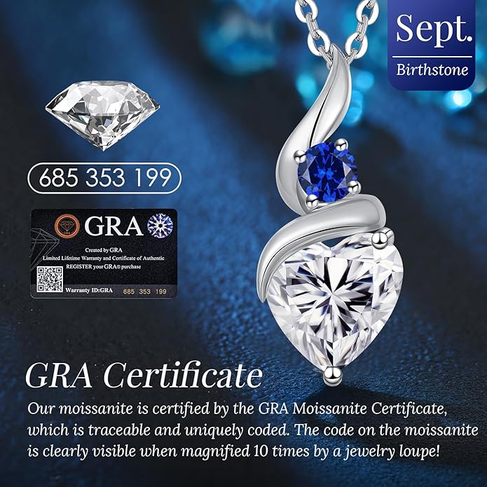 Moissanite Heart Pendant Necklaces for Women，925 Sterling Silver Gold Plating Necklace with Birthstone，Ideal Anniversary Present or Birthday Christmas Valentine Engagements Mothers Day Jewelry Gifts for Mom Wife Her Girlfriend