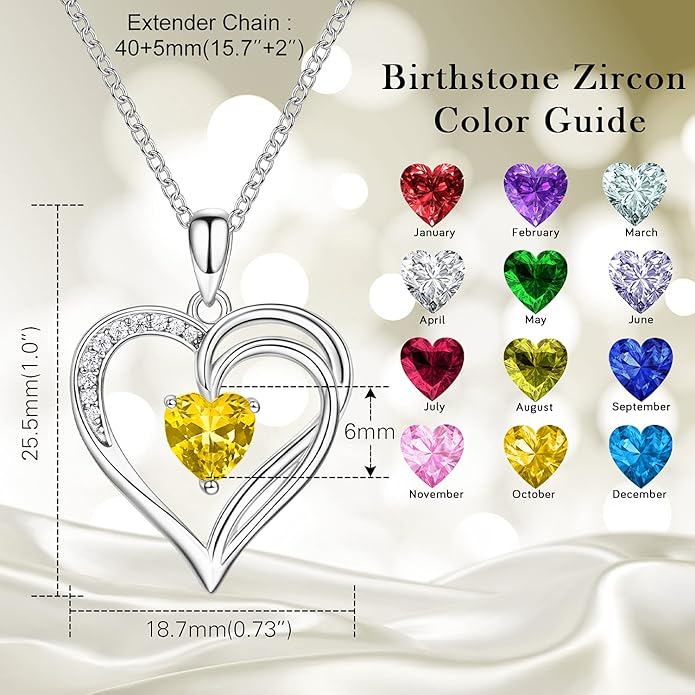 925 Sterling Silver Heart Necklace for Women Birthstone Necklace Silver Jewelry for Womens Jewelry Gifts for Women Her Mom
