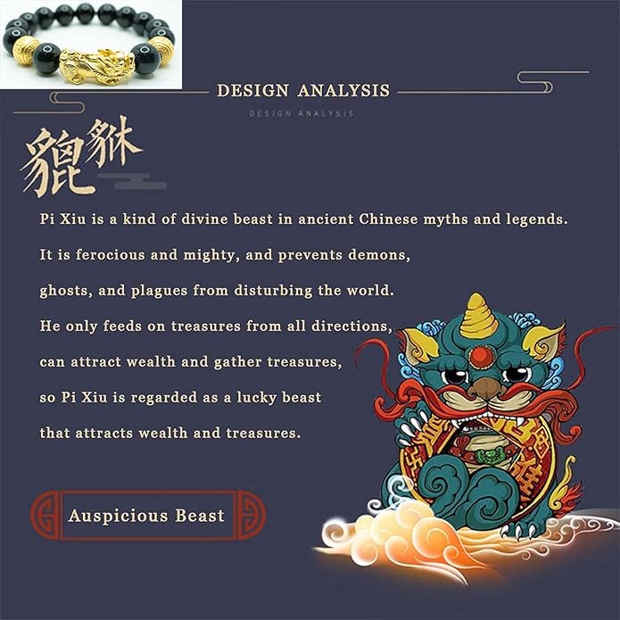 24K Gold Plated PiXiu Dragon Bracelet Feng Shui Bracelet, Obsidian Bracelet Dragon Protection for Men Women, Meditation Prayer Beads Bracelets Meaning to Attract Wealth and Good Luck(12mm)
