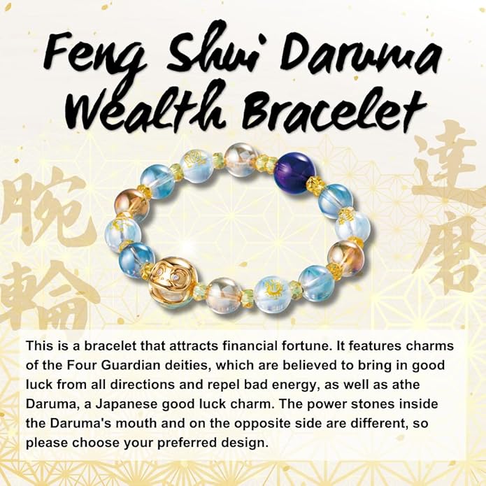 Japan money luck feng shui Daruma bracelet wealth friendship Japanese traditional lucky charm good fortune unisex 6-8 inches stretch