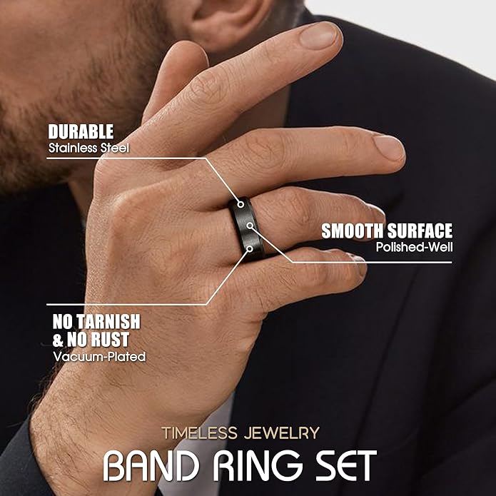 Jstyle Stainless Steel Rings for Men Women 8MM Wedding Band Rings Matte Surface - Beveled Polished Edge Mens Ring Size 6-14