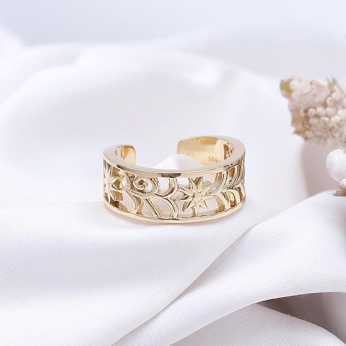 Adjustable Flower Toe Ring Jewelry for Women 14k Gold Plated Sterling Silver