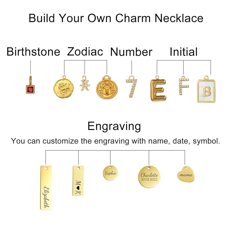 Build Your Own Custom Gold Charm Necklace, Statement Vintage Style Chunky Paperclip Link Chain Necklace for Women, Name Initial Charms