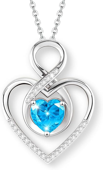 Heart Necklace for Women, 925 Silver Necklace with Infinity Heart Pendant, Personalized Birthstone Necklace Anniversary Birthday Gifts for Wife, Girlfriend, Mom