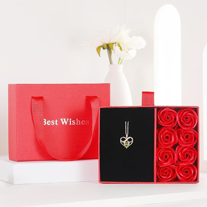 Rose Gold Birthstone Necklaces Heart Birthstone Pendant Necklaces For Women Valentine's Day Mother's Day Anniversary Christmas Gifts