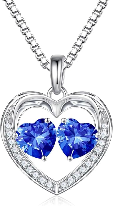 Iefil Birthstone Jewelry for Women - 925 Sterling Silver Birthstone Necklace, Anniversary Birthday Gifts for Women, Jewelry Gifts for Her Wife Mom Daughter