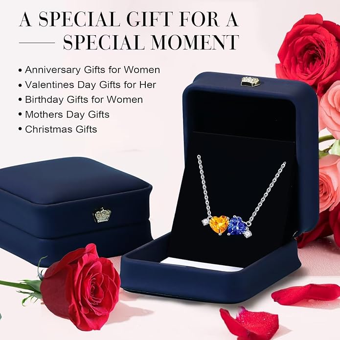 Iefil Double Birthstone Necklace for Women - 0.8CT 925 Sterling Silver Birthstone Necklace, Gifts for Her Wife Girlfriend Mom