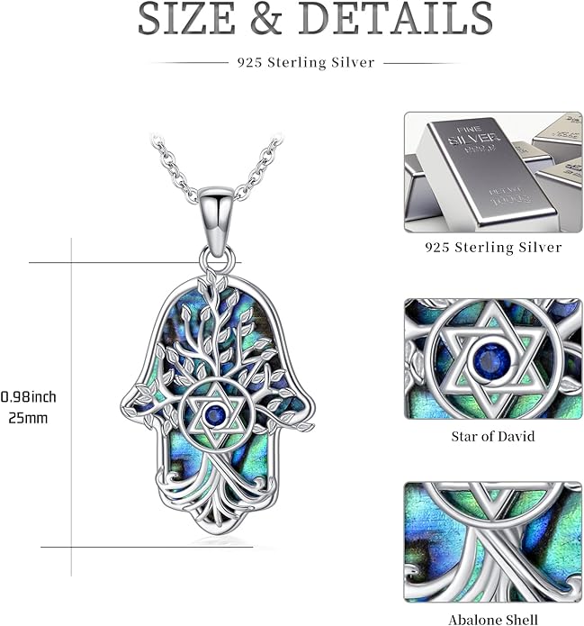Hamsa Necklace 925 Sterling Silver Evil Eye/Lotus Flower/Star of David/Chai/Yin Yang Hamsa Hand Pendant Jewelry Hand of Fatima Gifts for Women