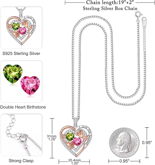 Iefil Birthstone Necklace for Women - Sterling Silver Birthstone Necklace Anniversary Birthday Gifts for Her Wife Mom Daughter