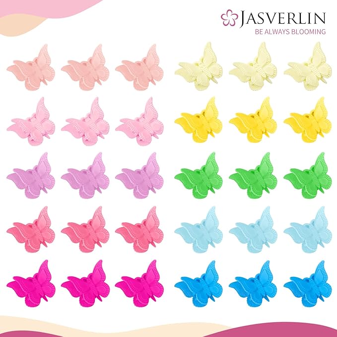 Butterfly Hair Clips, Assorted Color Plastic Mini Cute Hair Clip for 90s Girls Women Kids Butterflies Y2K Festival Accessories 50pcs 10 Colors with Organizer (Solid)