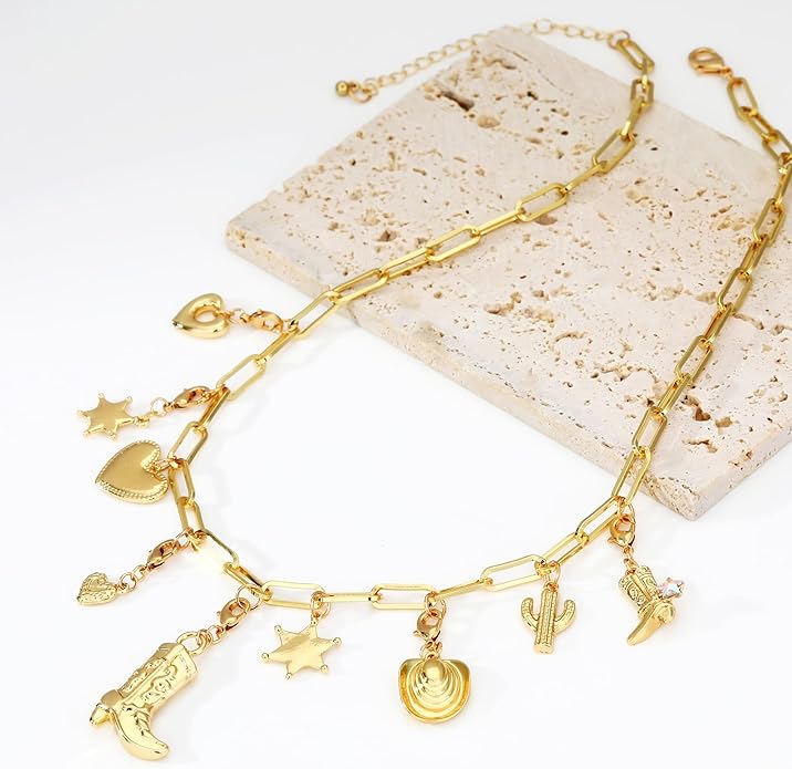 Charm Necklace for Women Gold Evil Eye Sun Moon Flower Coin Pendant Necklace Dainty Paperclip Chain Vintage Luck Amulet Choker Necklaces Celestial Jewelry Gift