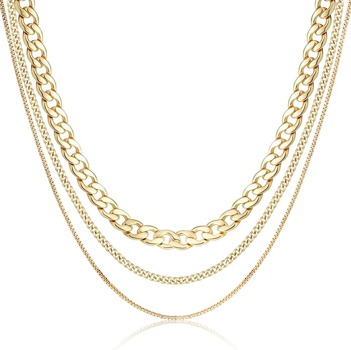 ASCOMY Layered Necklaces for Women Dainty Gold Necklace 14K Gold Plated Herringbone Necklace for Women Pearl Cross Necklace Paperclip Cuban Figaro Rope Satellite Chain Gold Choker Trendy Jewelry Gift