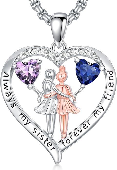 Always My Sister Forever My Friend Birthstone Pendant Necklace Women Jewelry Christmas Valentine Mothers Day Birthday Gifts for Women Sister From Sister
