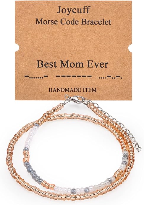 Birthday Gifts for Women Layered Morse Code Bracelets for Mom Aunt Friends Wife Her Beaded Strand Bracelet