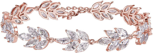 SWEETV Bracelet Wedding Bridal for Brides,Bridesmaid-Crystal Cubic Zirconia Bracelet Leaf Vine Vintage Style