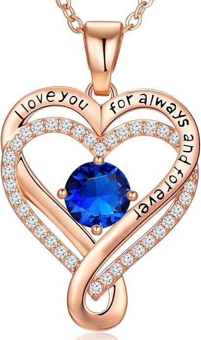 Infinity Heart Birthstone Necklace for Women Wife 18K Rose Gold Plated,Anniversary for Women Wife Her Birthday Gift for Girlfriend Mom Daughters, I Love You Women's Jewelry
