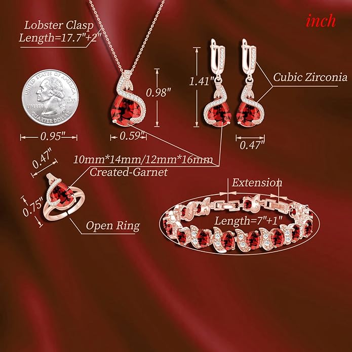 GZWHD Jewelry Set for Women Water Drop Cubic Zirconia Artificial Crystal Earrings Pendant Necklace Open Ring Tennis Bracelet Wedding Anniversary Birthday Engagement Gift for Bridesmaid Wife Girlfriend Friend