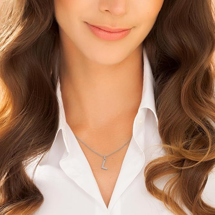 PEORA Letter A to Z Lab Grown Diamond Initial Pendant Necklace in Sterling Silver, F-G Color, VS Clarity, with 18 inch Chain