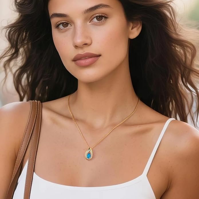 Kstyle 14K Gold Lab-Grown Moissanite/Emerald/Birthstone Pendant Necklaces for Women, Wife Girlfriend Daughter Mom Grandma Gifts, Dainty Birthday Jewelry for Her (925 Sterling Silver Base) Non Tarnish