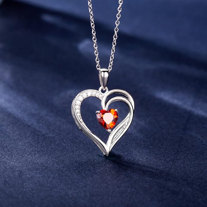 925 Sterling Silver Heart Necklace for Women Birthstone Necklace Silver Jewelry for Womens Jewelry Gifts for Women Her Mom