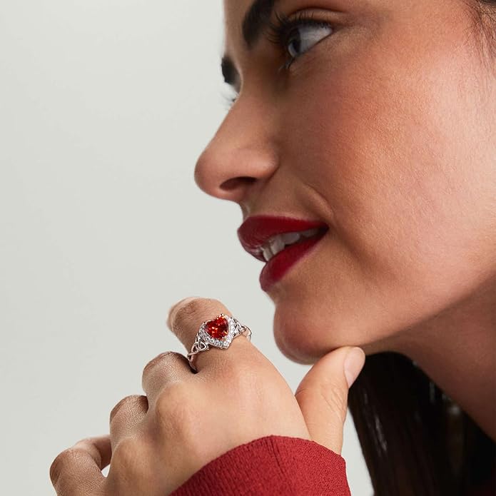 DAYBYDAY Celtic Birthstone Rings for Women 925 Sterling Silver Heart/Round/Pear/Oval Created Gemstone Moissanite Halo Engagement Promise Rings for Her Wife Birthday Anniversary Wedding Jewelry