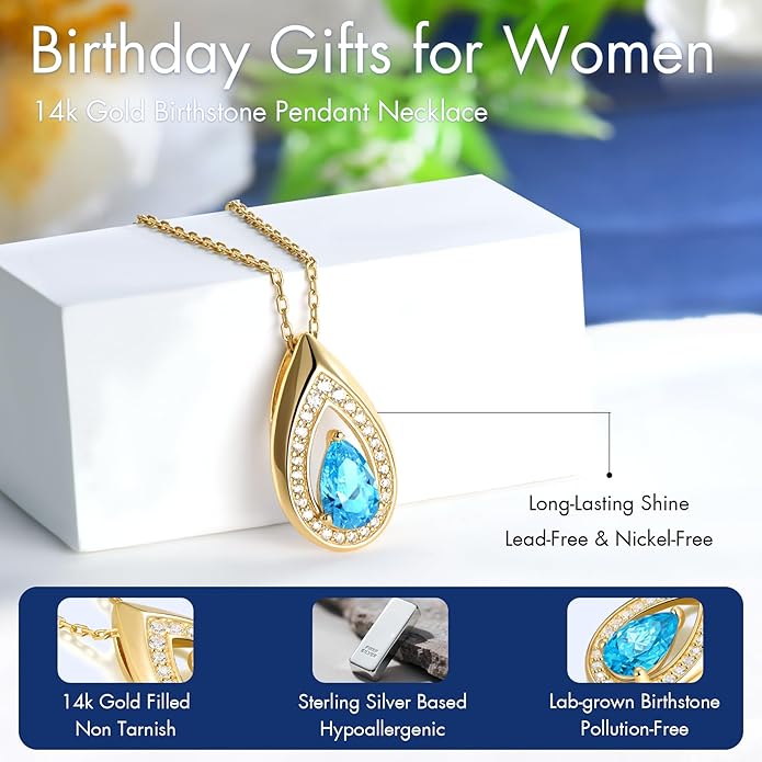 Kstyle 14K Gold Lab-Grown Moissanite/Emerald/Birthstone Pendant Necklaces for Women, Wife Girlfriend Daughter Mom Grandma Gifts, Dainty Birthday Jewelry for Her (925 Sterling Silver Base) Non Tarnish