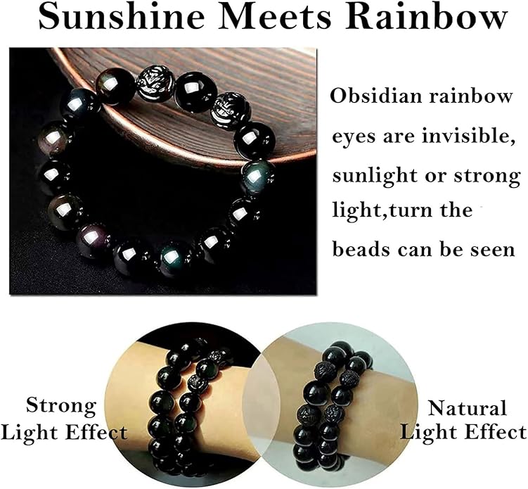 Black Obsidian Bracelet,Feng Shui Black Obsidian Wealth Bracelet for Women Men Couples Handmade Stretch Obsidian Bracelet Bangle with Carved Pixiu Tiger Eye Stone Attract Wealth Money and Good Luck