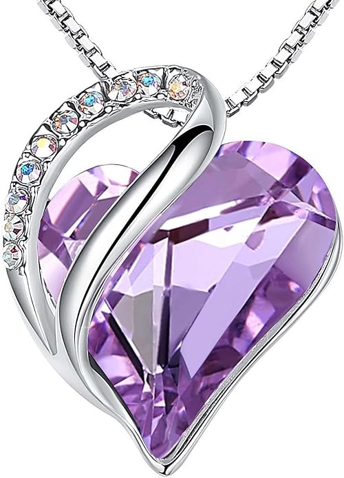 Necklaces for Women, Infinity Love Birthstone Heart Crystal Pendant, Birthday Jewelry Gifts for Her, Mom, and Wife, Silver Plated, 18 plus 2 inch Adjustable Chain