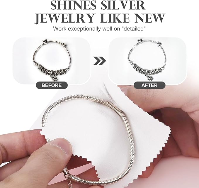 SEVENWELL 50pcs Jewelry Cleaning Cloth White Polishing Cloth for Sterling Silver Gold Platinum Small Polish Cloth 8x8cm