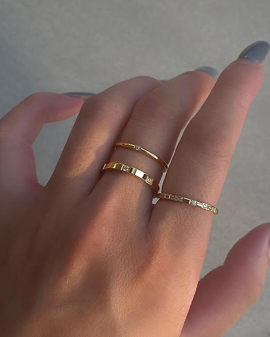 WFYOU Gold Rings for Women that Don't Tarnish Cubic Zirconia Ring Stackable Rings for Women Dainty 14K Gold Plated Rings Set Wedding Bands for Women Gold Jewelry Ring Size 6 7 8 9 10