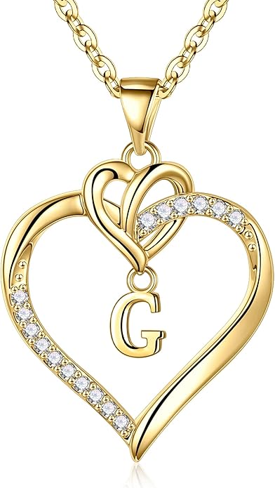 STORUP Heart Initial Necklaces for Women Girls, 14K Gold Plated Cubic Zirconia Heart Initial A-Z Pendant Necklace Dainty Heart Necklaces for Women Teen Girl Jewelry Birthday Gifts