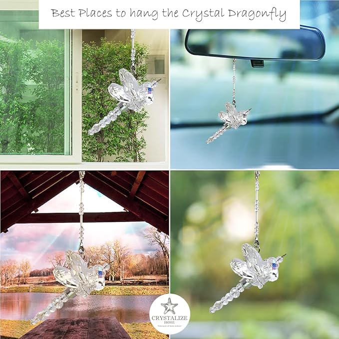 Dragonfly Gift - Crystal Dragonfly - Crystal Figurines- Car Charm - Rainbow Maker - Dragonfly Charm - Prism Suncatcher for Garden, Home, Car and Window Décor - Gifts for Mom - Gifts for Grandma