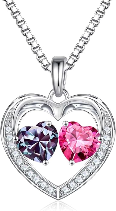 Iefil Birthstone Jewelry for Women - 925 Sterling Silver Birthstone Necklace, Anniversary Birthday Gifts for Women, Jewelry Gifts for Her Wife Mom Daughter