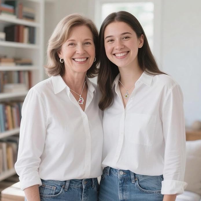 Heart Birthstone Silver Necklace for Women, S925 Sterling Silver Pendant Necklace Birthday Jewelry Gifts for Her Mother Mom Wife Girlfriend