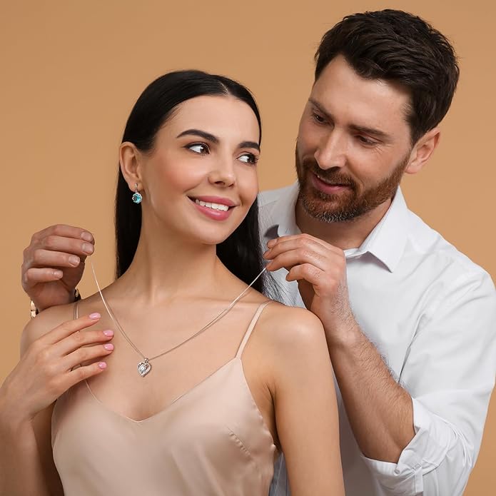 Moissanite Necklace for Women, 1-3 Carat Moissanite Heart Necklace Engraved with 'I LOVE YOU', Birthday Gift for Wife, Anniversary Present for Wife, Women, Jewelry Gifts for Girlfriend, Mom