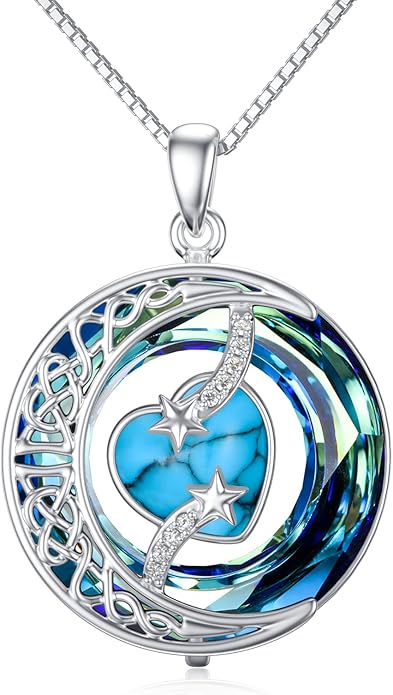TOUPOP Birthstone Necklace 925 Sterling Silver Moon and Star Pendant with Blue Crystal Celtic Moon Jewelry Birthday Christmas Gifts for Women Mom Wife Her Daughter