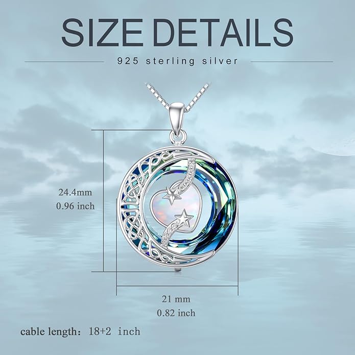 TOUPOP Birthstone Necklace 925 Sterling Silver Moon and Star Pendant with Blue Crystal Celtic Moon Jewelry Birthday Christmas Gifts for Women Mom Wife Her Daughter