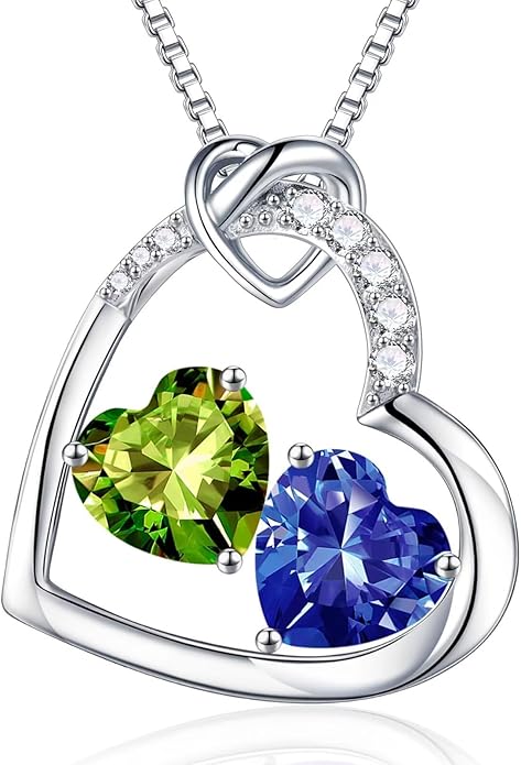 Iefil Birthstone Necklace for Women - 925 Sterling Silver Birthstone Necklace, Anniversary Birthday Gifts for Women Wife Girlfriend, Jewelry for Mom Daughter