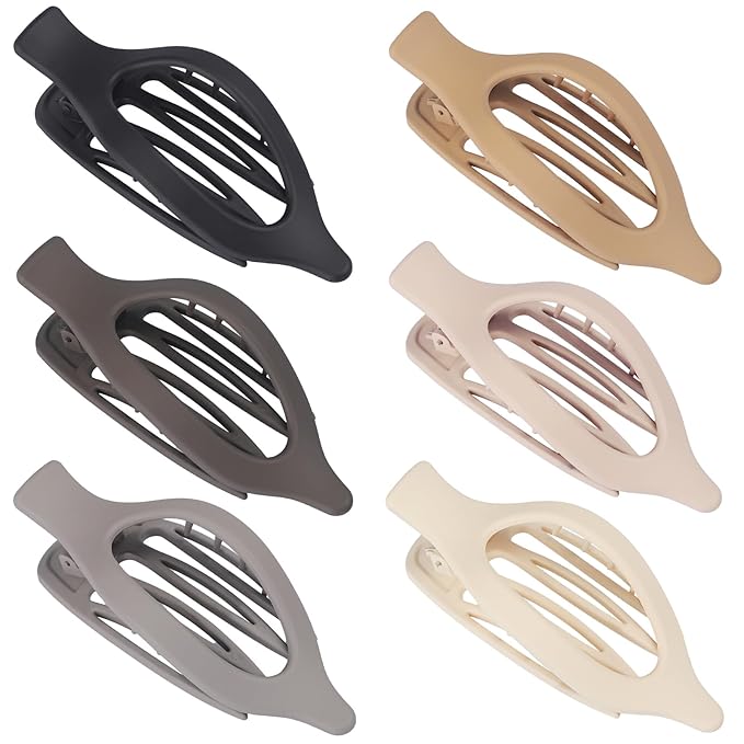Flat Hair Clip 6 pcs Lay Down Claw Clips Hair Accessories for Women -Brown Grey