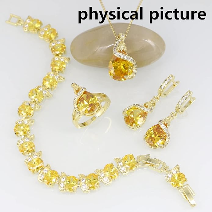 GZWHD Jewelry Set for Women Water Drop Cubic Zirconia Artificial Crystal Earrings Pendant Necklace Open Ring Tennis Bracelet Wedding Anniversary Birthday Engagement Gift for Bridesmaid Wife Girlfriend Friend