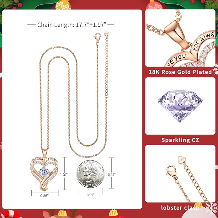 Infinity Heart Birthstone Necklace for Women Wife 18K Rose Gold Plated,Anniversary for Women Wife Her Birthday Gift for Girlfriend Mom Daughters, I Love You Women's Jewelry