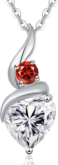 Moissanite Heart Pendant Necklaces for Women，925 Sterling Silver Gold Plating Necklace with Birthstone，Ideal Anniversary Present or Birthday Christmas Valentine Engagements Mothers Day Jewelry Gifts for Mom Wife Her Girlfriend