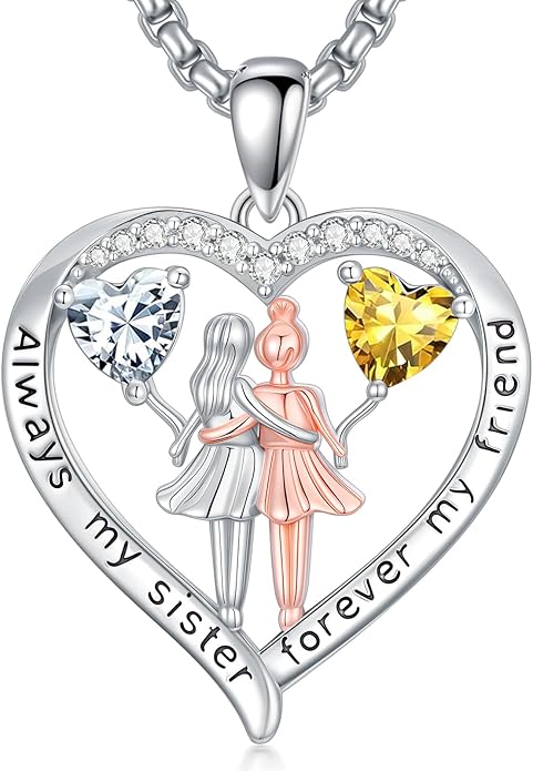 Always My Sister Forever My Friend Birthstone Pendant Necklace Women Jewelry Christmas Valentine Mothers Day Birthday Gifts for Women Sister From Sister