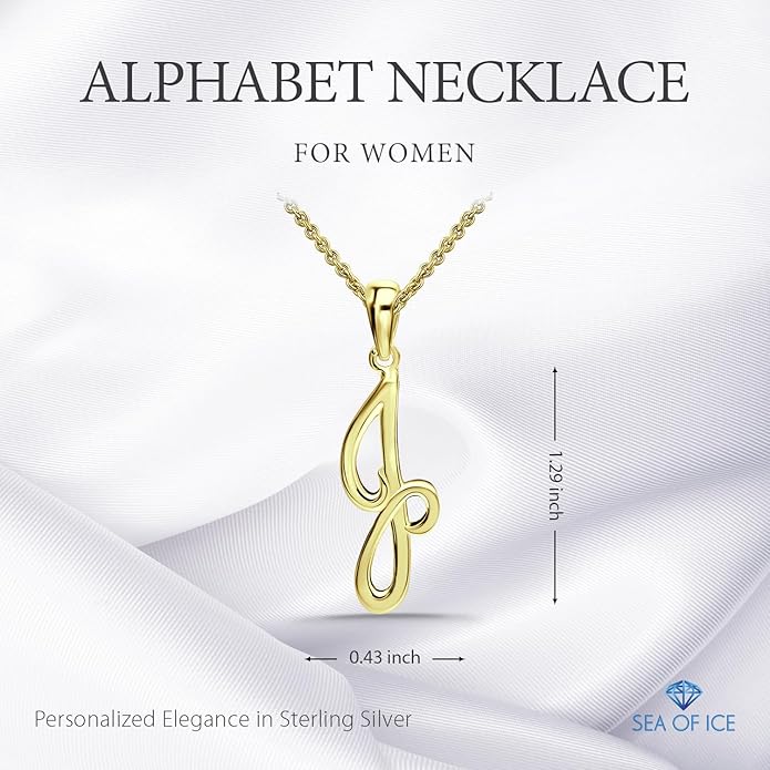 SEA OF ICE Letter Initial Necklace, Alphabet Letter Pendant Necklace, Sterling Silver, Gold, Rose Gold Necklace for Women, Elegant Initial Necklaces, Personalized Custom Women's Necklaces
