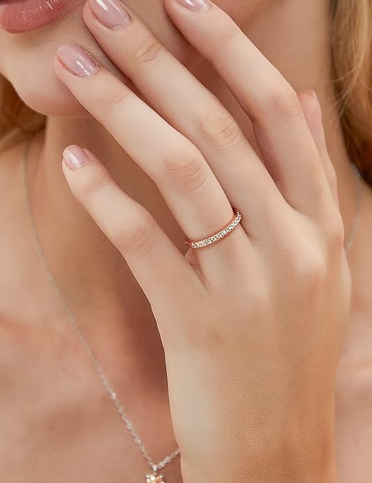 EAMTI 2mm 925 Sterling Silver Wedding Band Cubic Zirconia Half Eternity Stackable Engagement Ring Size 3-13