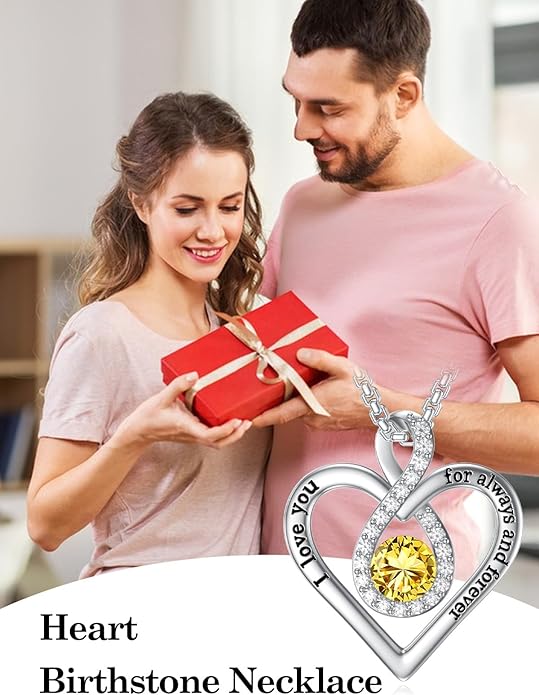 I Love You For Always and Forever Birthstone Necklace Infinity Love Heart Pendant Jewelry Christmas Valentine Mothers Day Birthday Gifts for Women Her Wife Girlfriend
