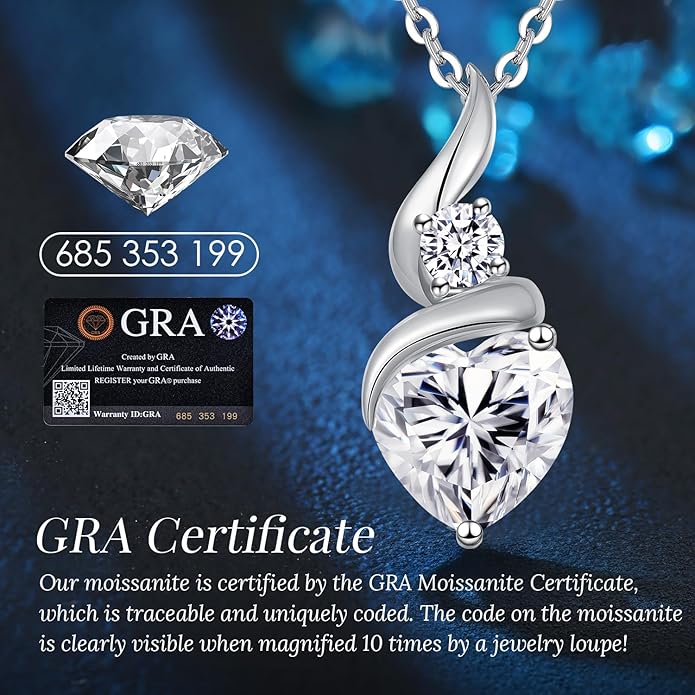 Moissanite Heart Pendant Necklaces for Women，925 Sterling Silver Gold Plating Necklace with Birthstone，Ideal Anniversary Present or Birthday Christmas Valentine Engagements Mothers Day Jewelry Gifts for Mom Wife Her Girlfriend