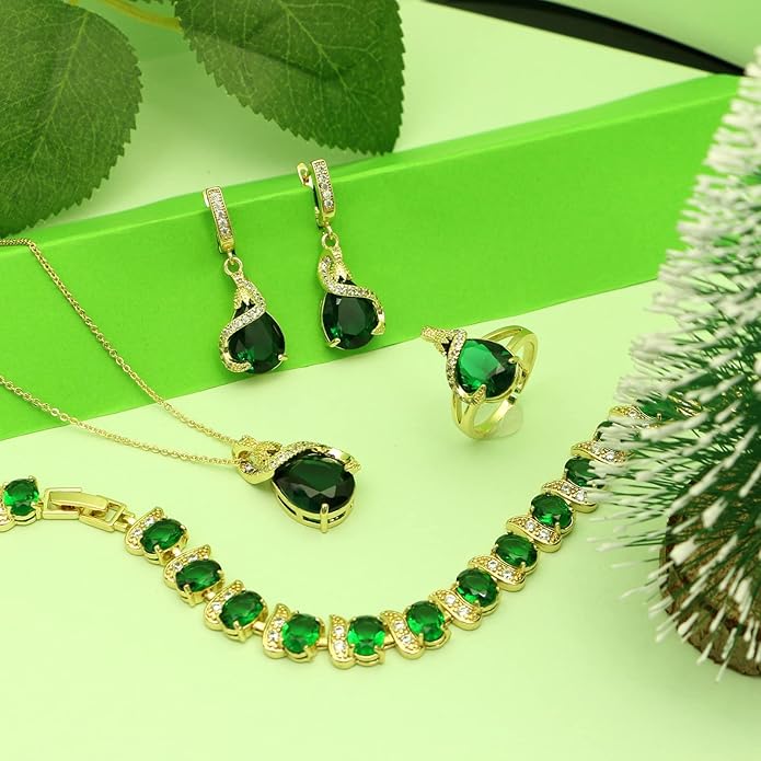 GZWHD Jewelry Set for Women Water Drop Cubic Zirconia Artificial Crystal Earrings Pendant Necklace Open Ring Tennis Bracelet Wedding Anniversary Birthday Engagement Gift for Bridesmaid Wife Girlfriend Friend